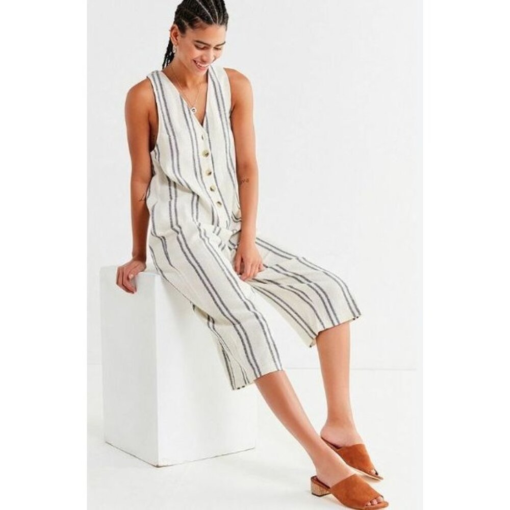 URBAN OUTFITTERS jordan jumpsuit in natural stripe size S